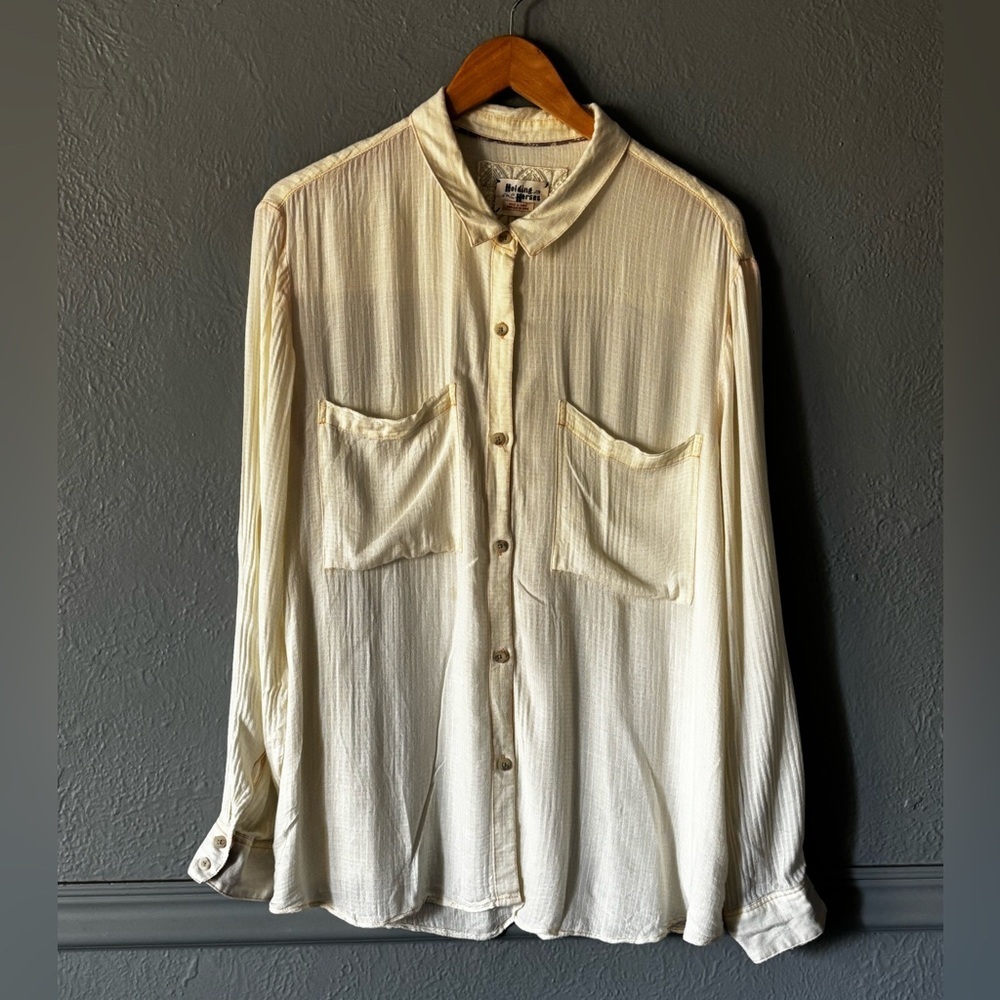 Holding Horses Lightweight Flowy Button-Down Top | Cream | Size XL